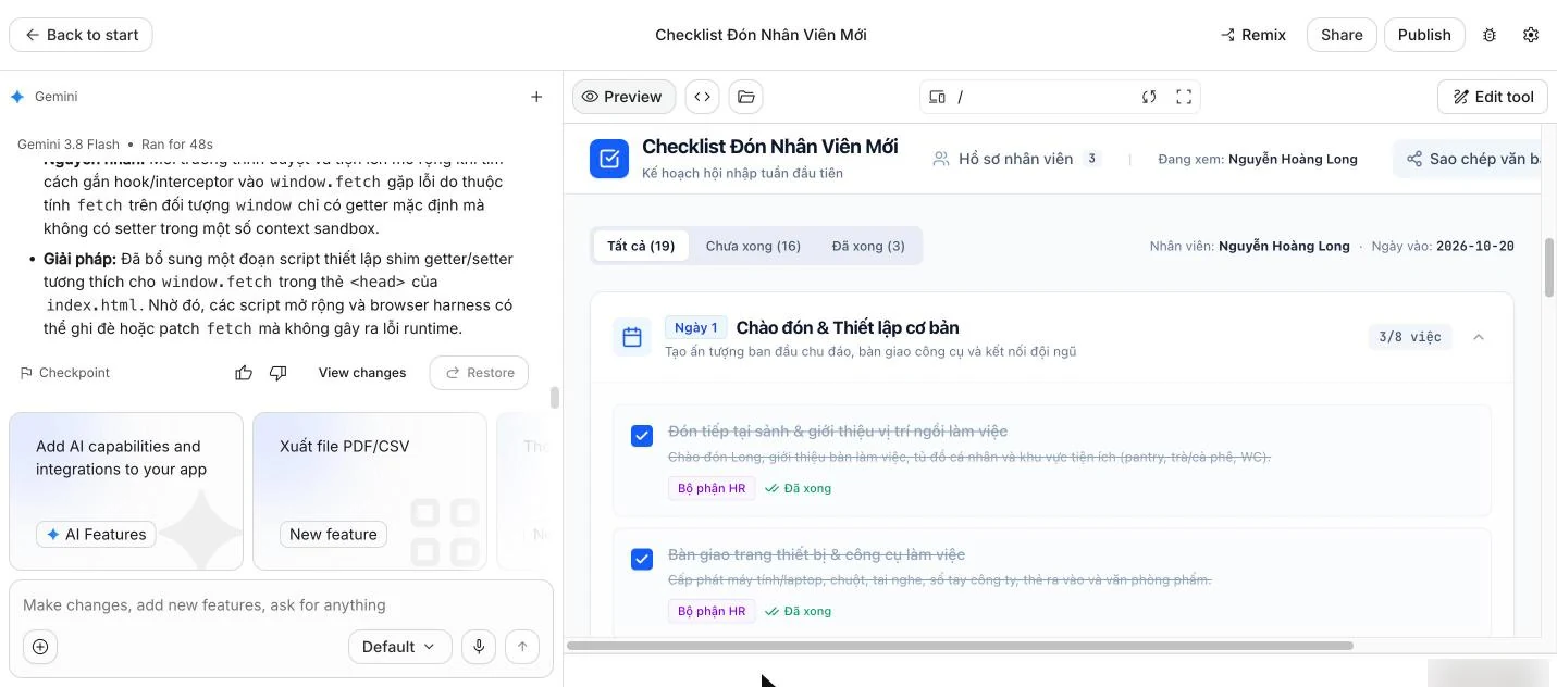 Checkpoint và ứng dụng chạy thử