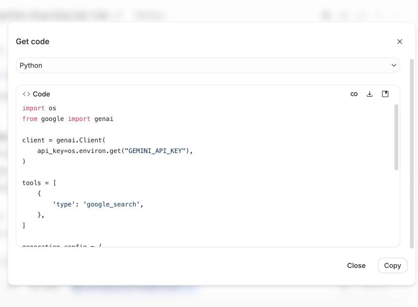 Hộp thoại Get code